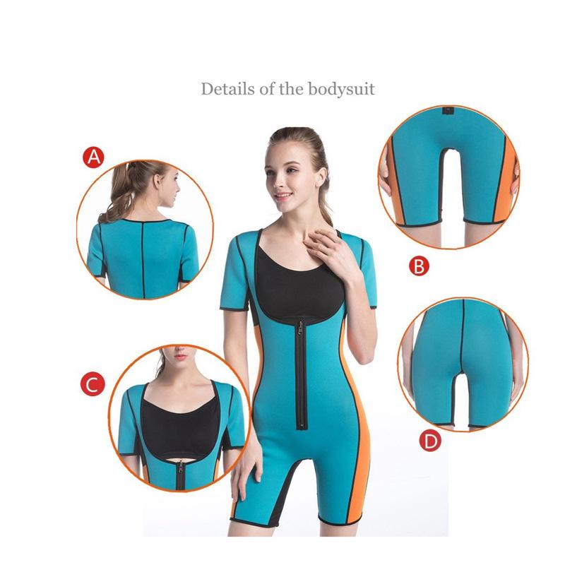 Женские спортивные боди для похудения, фитнес-корсеты на молнии, утягивающие живот, цельные боди с коротким рукавом