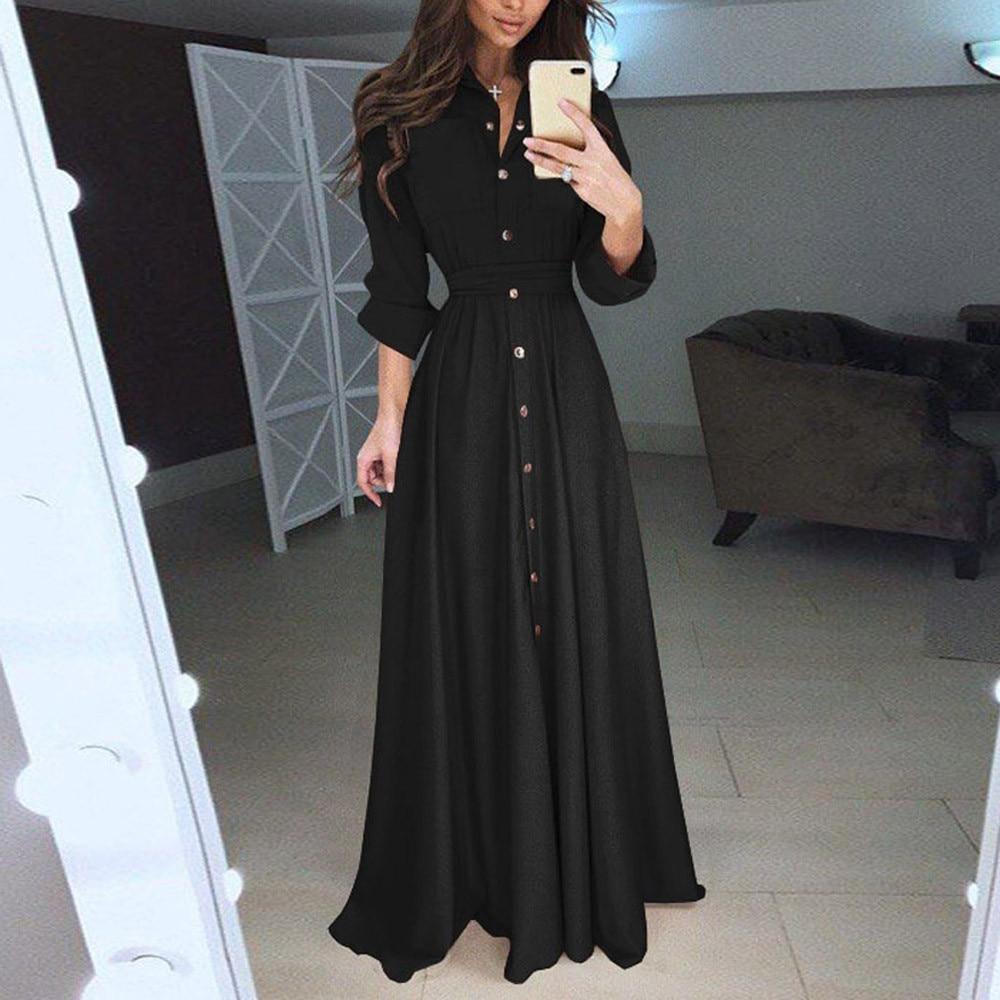 Sexy Lapel Maxi Dress Womens Casual Long Sleeve Solid Elegant Long Party Dress Soft Touch Autumn Winter Pleated Dresses