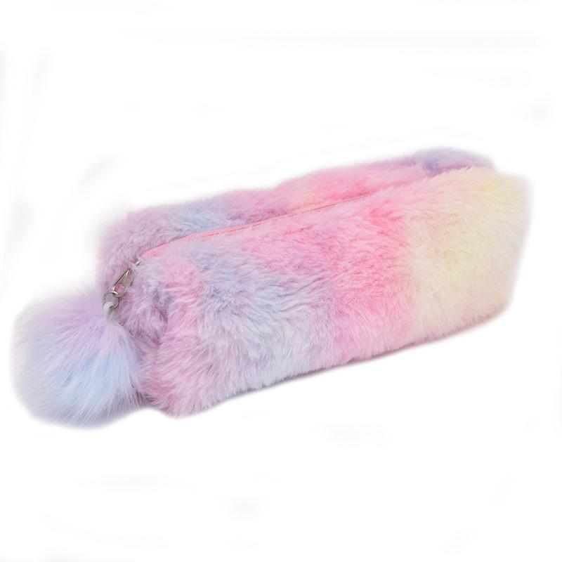 Korean Style Gradient Color Cute Girl Plush Octagonal Pencil Case Student Storage Pouch