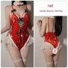 Velvet Bow Christmas Lingerie Bodysuit Set with Deep V Neck