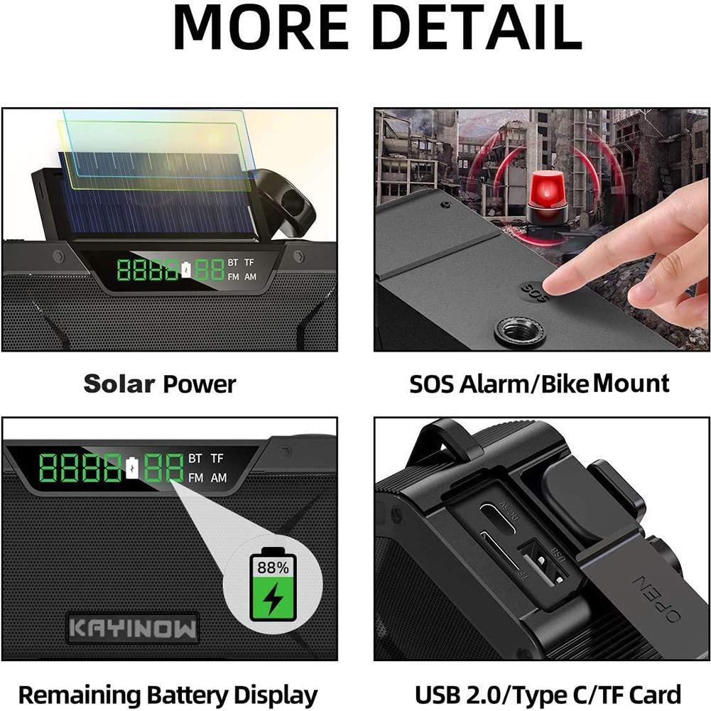 Радиоприемник с солнечной зарядкой и ручным приводом для экстренных ситуаций, 5000 мАч, AM/FM, отличный прием, повербанк, портативное карманное радио