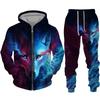 Men's Zipper Hoodie Set 3D Printed Animal Wolf Sportswear/Pants Casual Street Long Sleeve Loose Spring Autumn 2 Piece Set