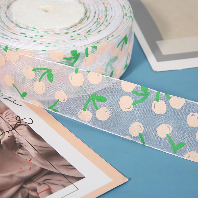 Прозрачная лента с принтом вишни для самостоятельной упаковки и украшения подарков