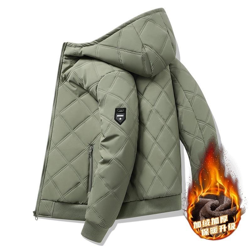 Men's Winter Lightweight Bomber Quilted Jackets With Hood Windbreakers Thicken Full Zip Up Windproof Work Coats for Men Warm Fleece Lined Parka Jacket