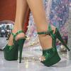 Fashion High Quality Patent Leather Platform Sandals Women Sexy Open Toe Buckle Strap Thin High Heels Summer Elegant Wedding PartyShoes