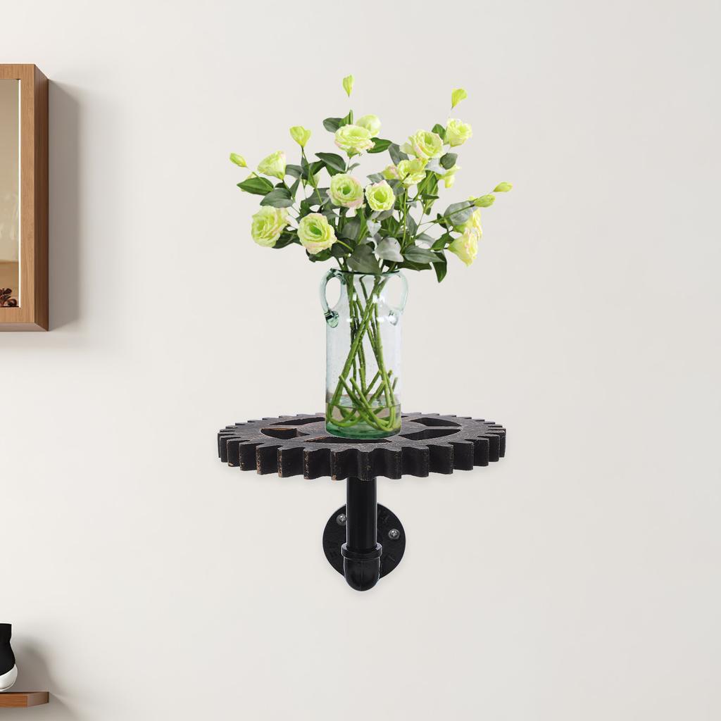 Vintage Industrial Pipe Wall Shelf Steampunk Gear Design Iron Pipe Storage Organizer Rack Rustic Floating Shelves for Living
