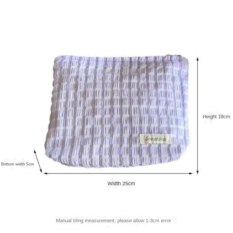 Клатч для макияжа, портативный органайзер для туалетных принадлежностей, сумка для канцелярских принадлежностей, новый свежий милый клетчатый холщовый холщовый косметический чехол для хранения