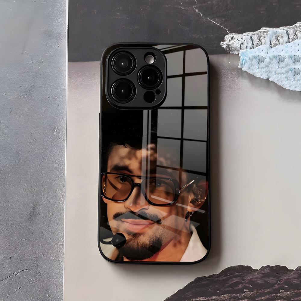 Singer B-Bad Bunny Phone Case For IPhone 17 Air 16 E Pro Max 15 14 13 Mini 12 Pro 11 Max Plus Black Glass Cover