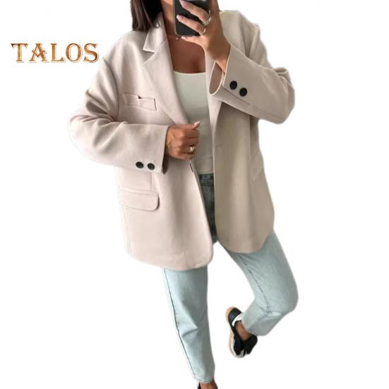 Женская куртка осень-зима, теплая, с толстым воротником-лацканом, свободная, повседневная, шерстяная, однобортная, свободного покроя, с длинными рукавами