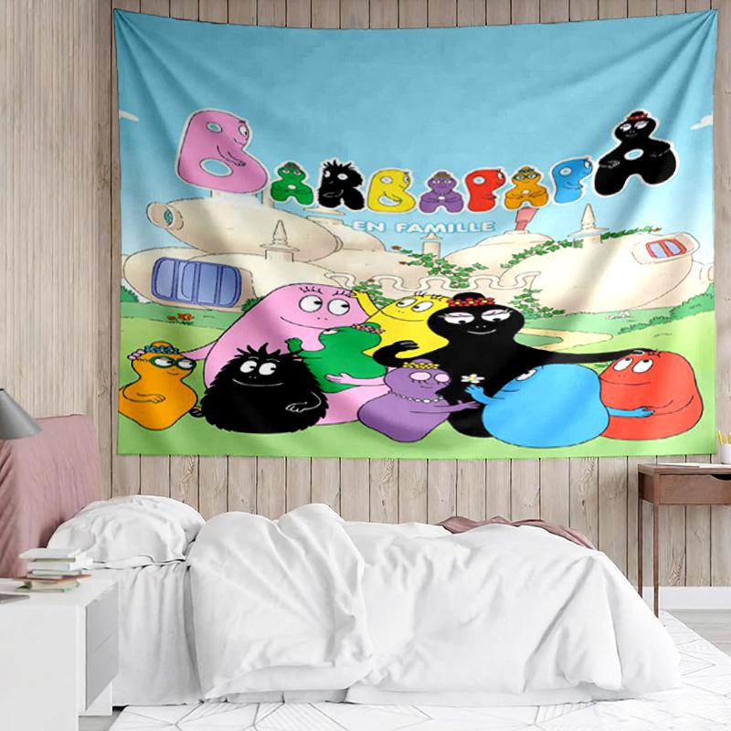 Barbapapa Print Tapestry, Backdrop, Easy Setup, Ideal for Bedroom, Office & Living Room, with Aesthetic Wall Hanging Decor.