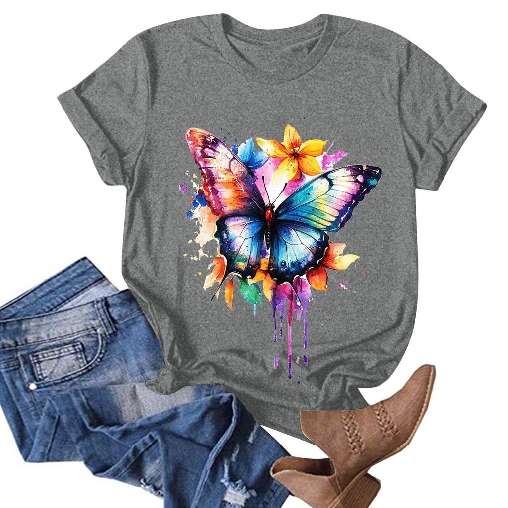 Женская модная повседневная футболка с круглым вырезом и принтом, пуловер с короткими рукавами, топ