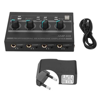 AMP‑14II 4-канальный усилитель для наушников Компактный 4-полосный стереоусилитель для наушников с адаптером 12 В, 2 А