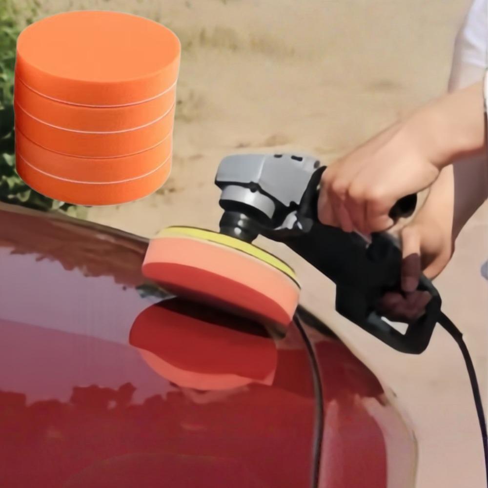 5pcs 5/6inch Car Polishing Buffer Pads Flat Sponge Waxing Pad Kit Self Adhesive Sponge Disc Automotive Beauty Care Accessories