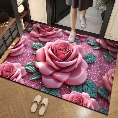 Новый ковер с 3D цветочным узором, прямоугольный, нескользящий, придверный коврик, легко чистится, грязеотталкивающий ковер, домашний декоративный