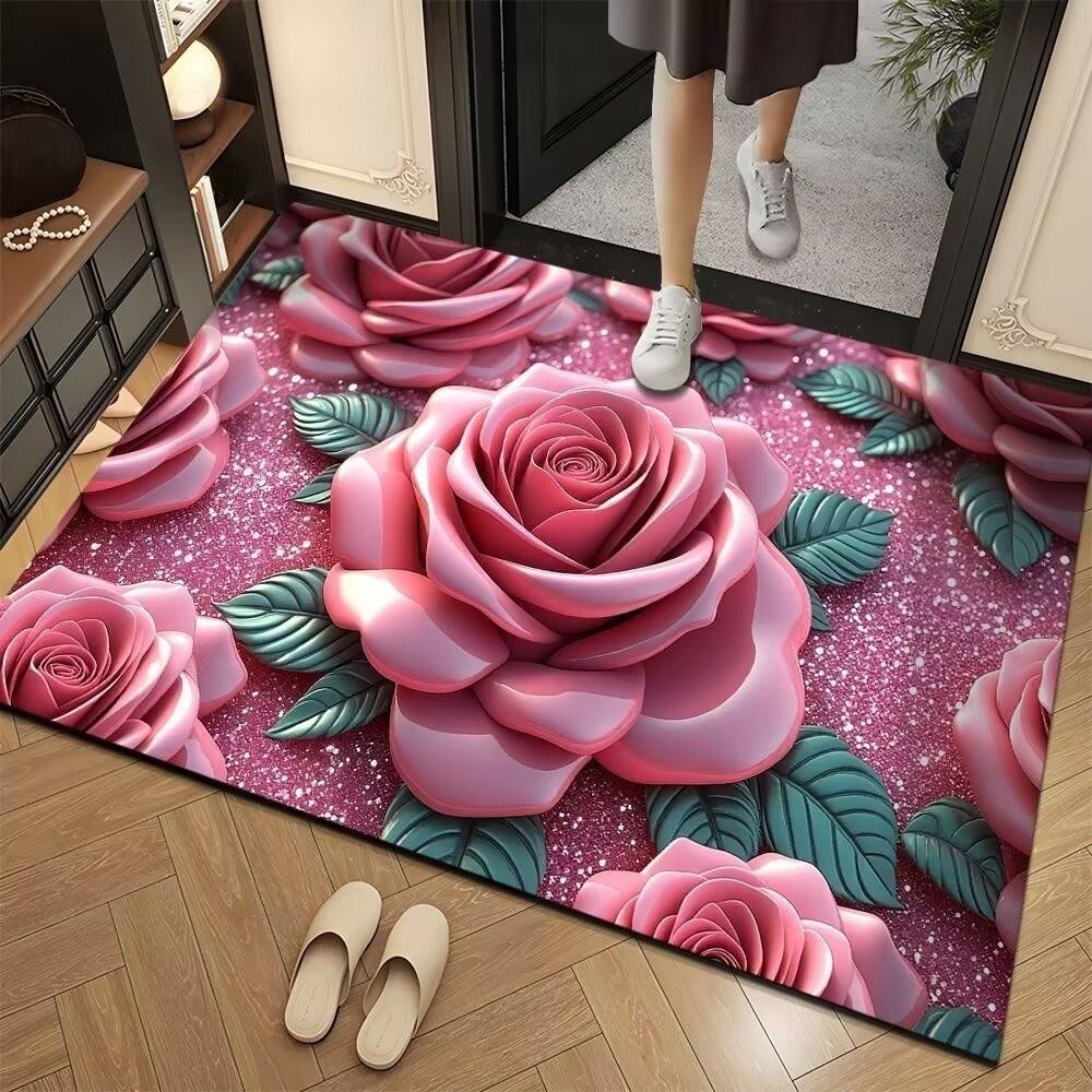 Non-Slip Door Mat Rectangle Carpet New Floral Pattern Carpet Home Decorative