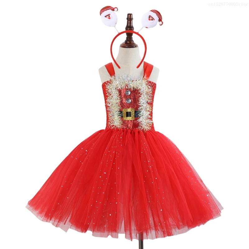 Kids Christmas Elf Costume Halloween Elf Dress up Outfits with Dress and Christmas Hat (Or Headband) for Girl Christmas F0S4