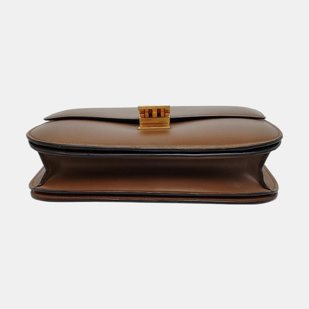 [Pre-Owned] Classic Box Gold Buckle Polished Calfskin Tofu Square Crossbody Shoulder Bag Medium - Fair #1PD4JS8