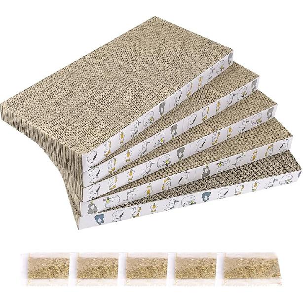 PatiencET Cat Scratching Board 4 Pack, Cardboard Cat Scratcher with Catnips, Flat Double-Sided Cat Scratch Pad for Indoor Small Medium Cats Kittens