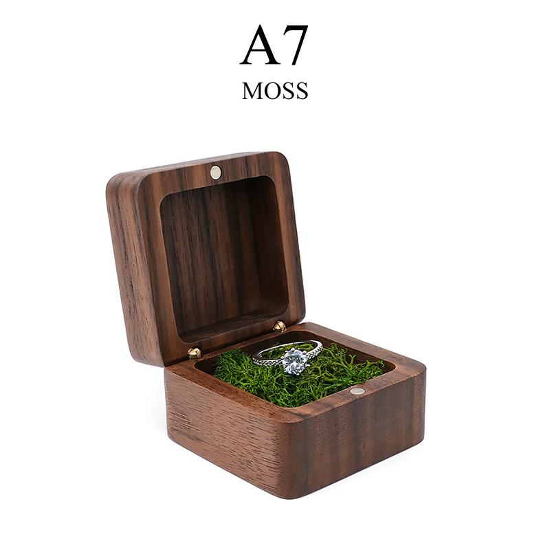 Square Wooden Ring Box for Couple - Walnut Engagement Ring Case, Wedding Jewelry Gift Box Organizer
