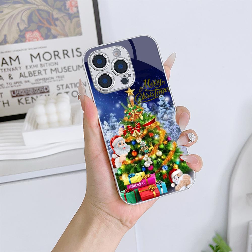 Чехлы для телефонов Ae119 Merry Christmas Santa art design из гальванизированного стекла для SamsungS25 Ultra iPhone 16 Pro Xiaomi Redmi, полная защита объектива, задняя крышка