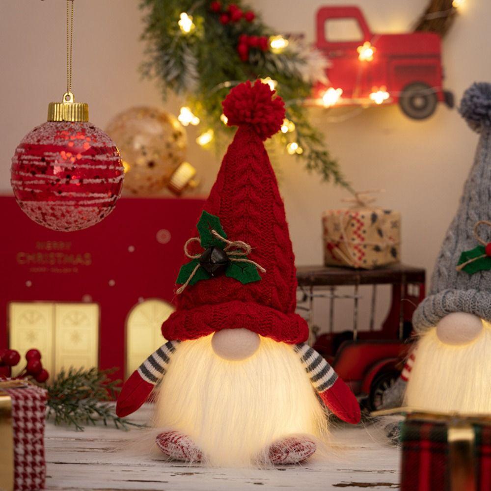 Gnome Doll Dwarf Doll With Lights Faceless Doll Cartoon Christmas Dwarf Knitted Hat Christmas