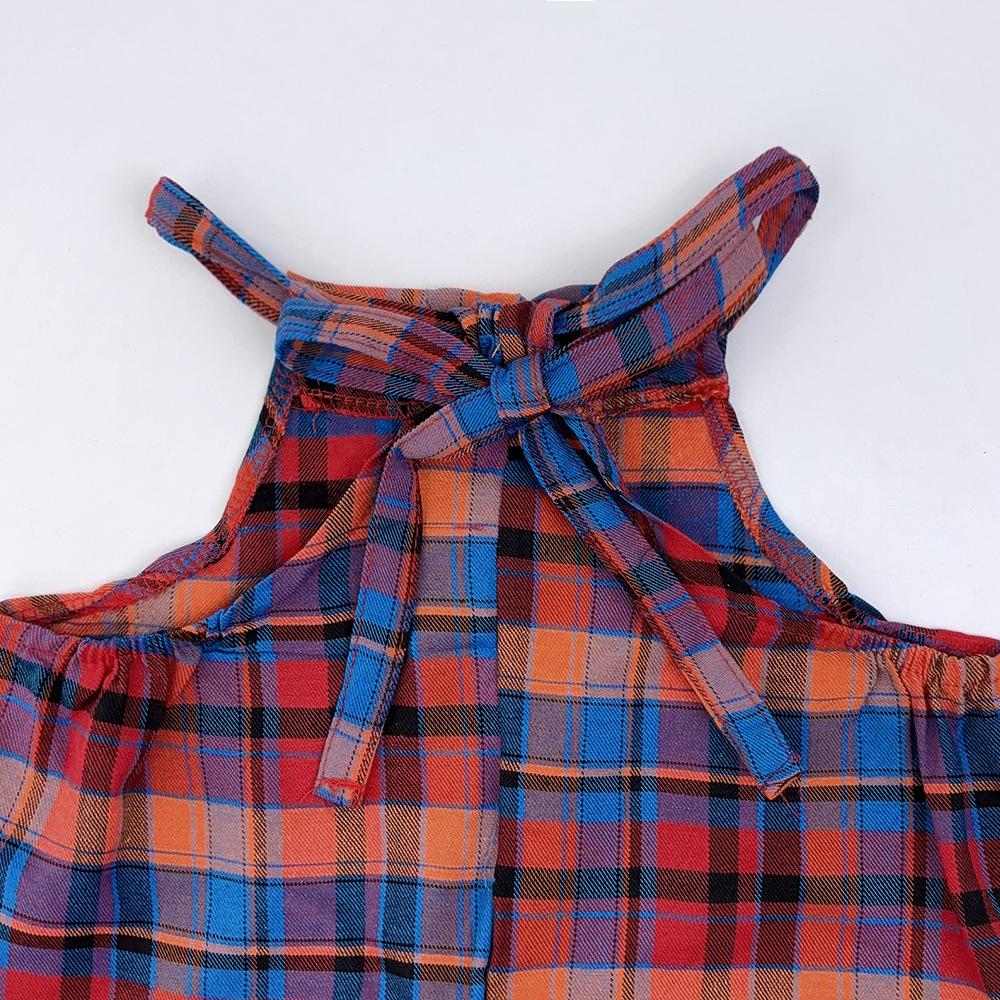 Baby Girl Summer Fashion Plaid Romper Loose Sleeveless Casual Jumpsuit With Cute Plush Tail Design For Toddlers