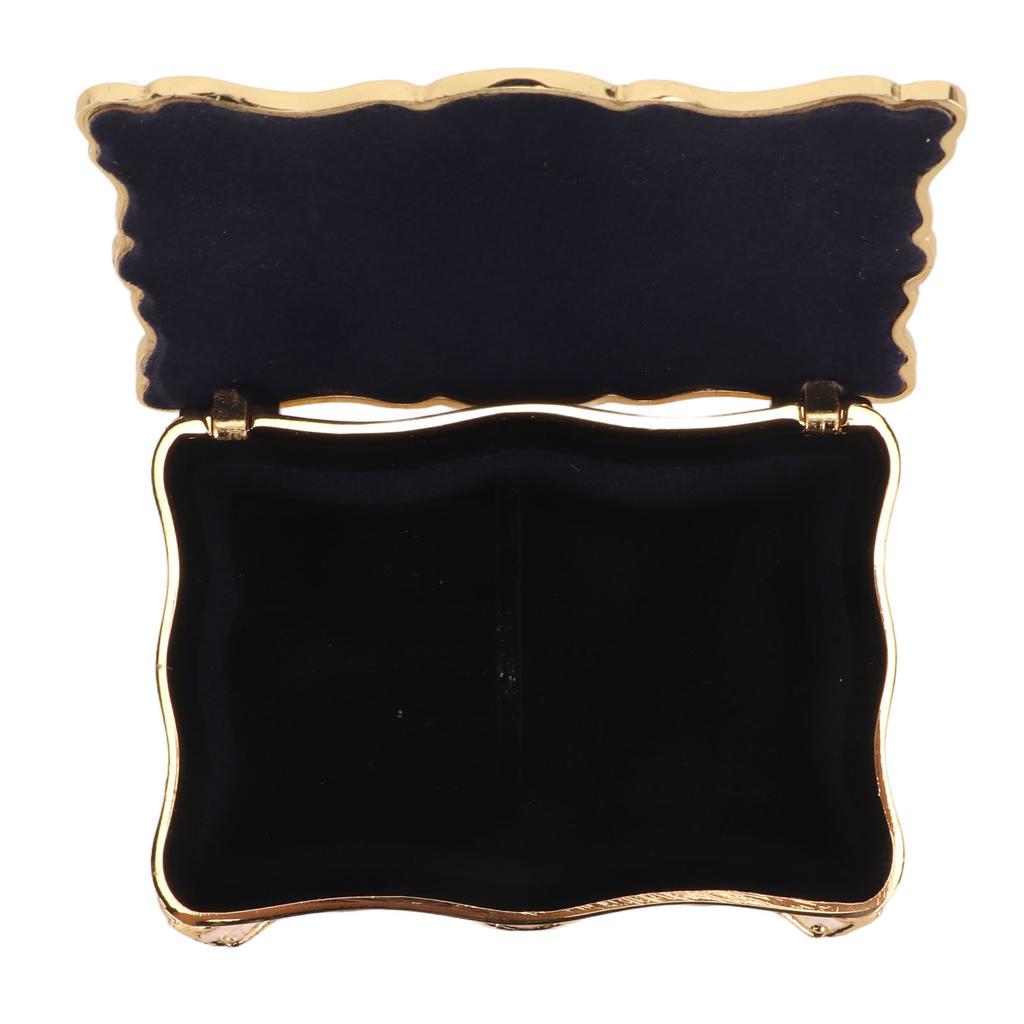Vintage Rectangular Jewelry Box Retro Metal Antique Enamel Gold Trim Rhinestone Trinket Storage Box