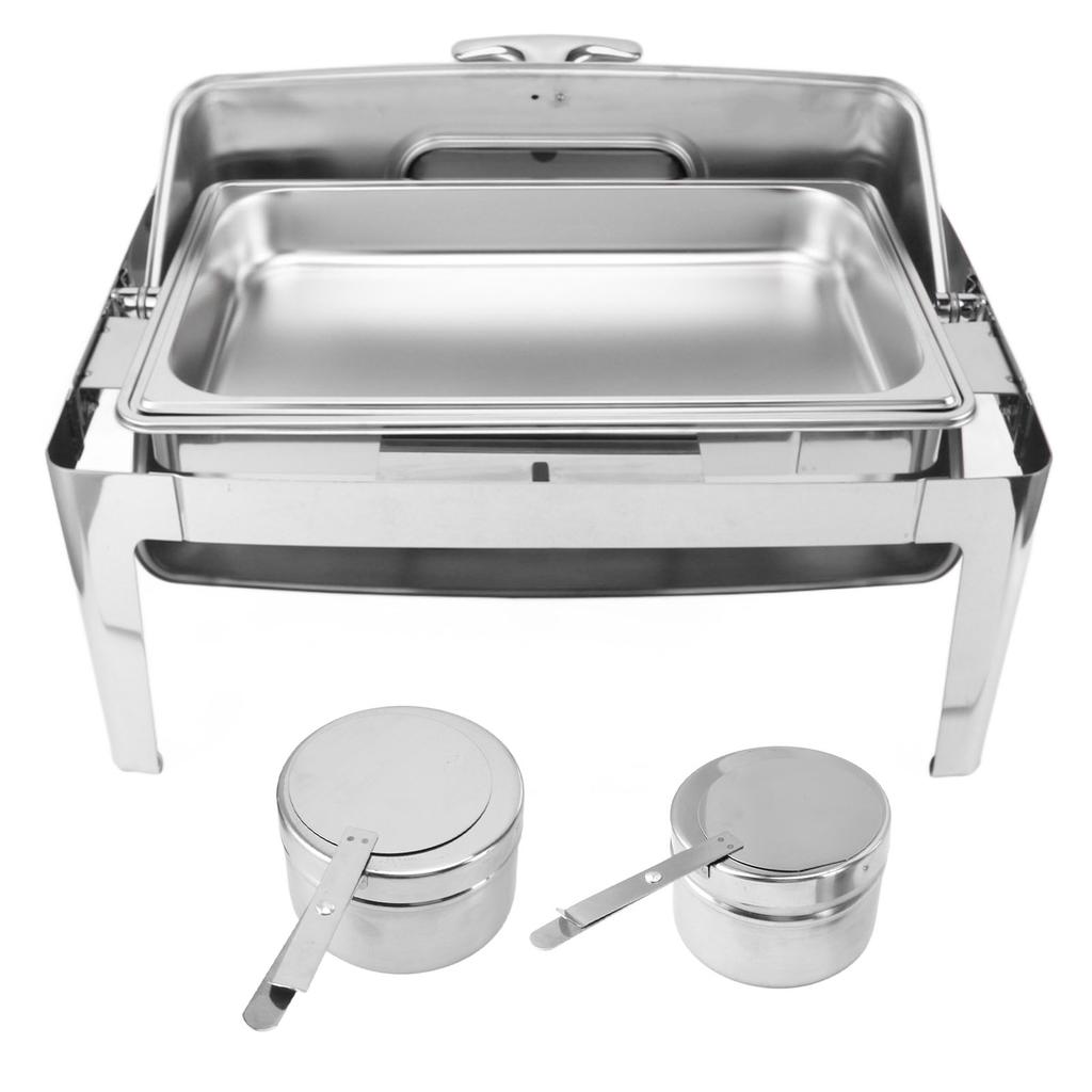 Поднос для подогрева пищи из нержавеющей стали, поднос для шведского стола, 9 л, подставка для подогрева пищи, прозрачная стеклянная крышка