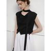 Черный вязаный топ без рукавов с воланами на воротнике
