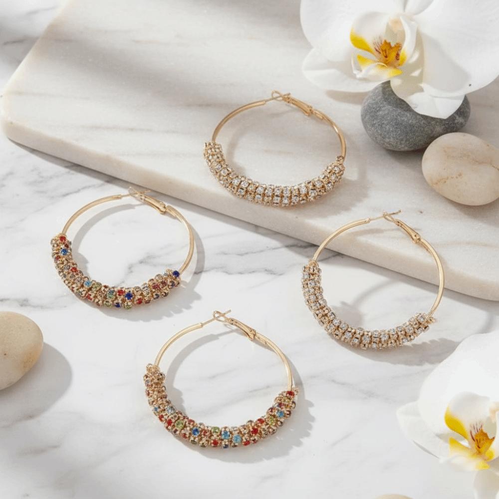 Fashion Jewelry Colorful Large Hoop Earrings Round Exaggerated Zircon Earrings Crystal Jewelry Studded Earrings Party