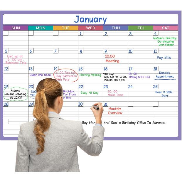 Large Dry Erase Calendar for Wall - 40" x 28", Erasable & Reble Laminated Calendar, Undated 1 Month Wall Calendar, 10 Round Stickers