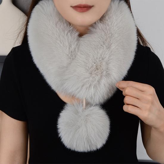 Imitation Fur Winter Scarf with Faux Fur Balls Solid Color Thickened Warm Neck Shawl