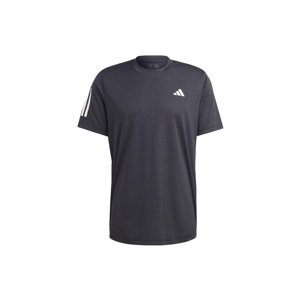 adidas Однотонная футболка с коротким рукавом и круглым вырезом для тенниса с логотипом из трех полос Мужские Топы Черный HS3262