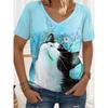 Женская футболка с рисунком животных и кошек, винтажная, стильная, классическая, несколько цветов, короткий рукав, V-образный вырез, обычные топы, повседневный принт, лето