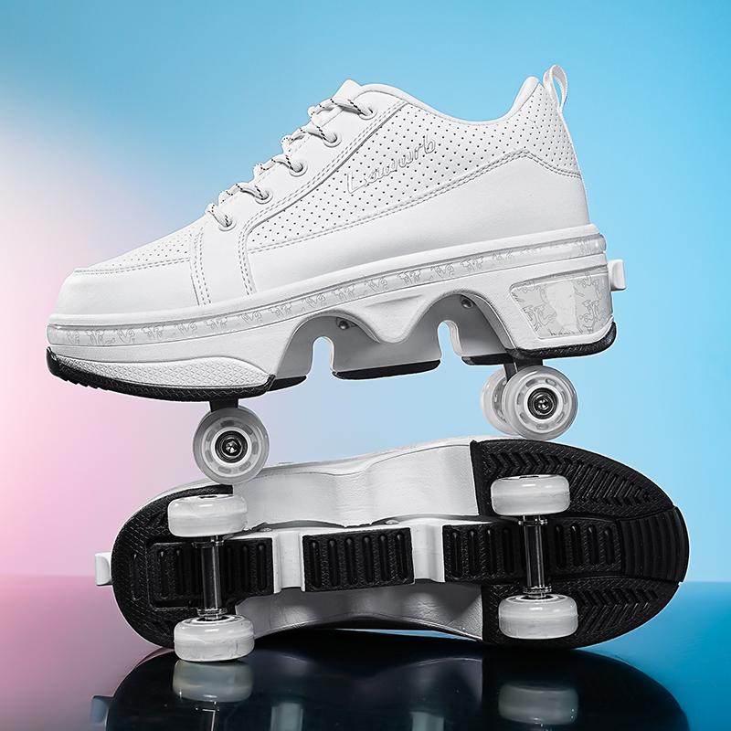 Boys Wheels Sneakers with On Double Wheels Girl Roller Sneakers Roller Shoes Deformation Shoes Roller Skate Shoes