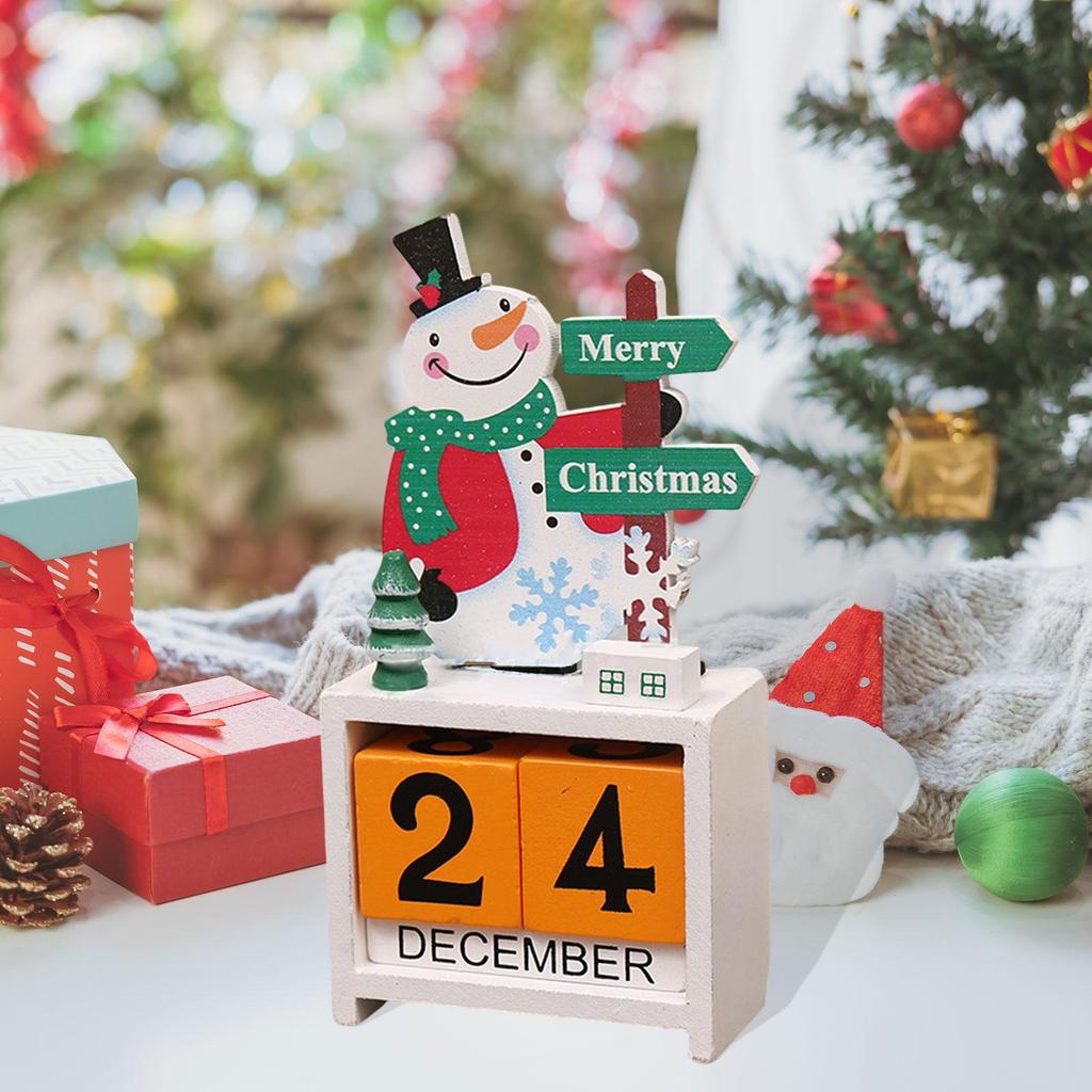Xmas Wooden Advent Calendar Countdown Number Display Tabletop Block Ornament for Holiday Home Office Decor