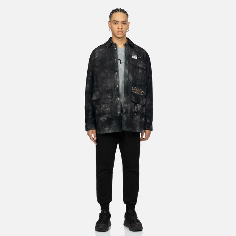 Evisu Kuro SS24 Деним с окрашиванием тай-дай Повседневная оверсайз рубашка-куртка Мужская куртка Черный 2ESGNM4SJ5097RXCT