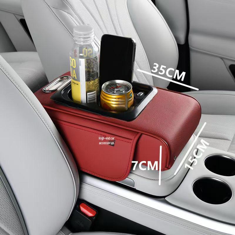 Перезаряжаемый кожаный коврик на консоль автомобиля с подстаканником и держателем для телефона