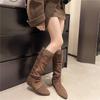 2025 Autumn and Winter Height Increase Pointed Suede Pile Knight Boots Women's Boots Skinny Medium Boots