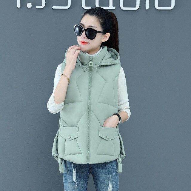 Осенне-зимний женский однотонный жилет с воротником-стойкой, короткий жилет с капюшоном, куртка с хлопковой подкладкой, женский ветрозащитный теплый жилет