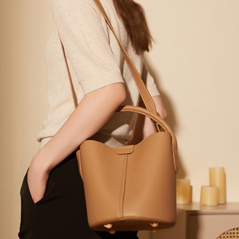 Genuine Leather Bucket Small Shoulder Crossbody Bags For Women Trend Designer Tote Purses Ladies Handbags