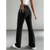 Womens Bell Bottom Pants  Casual Elastic Waist Trousers Solid Color Ribbed Knit Flare Pants