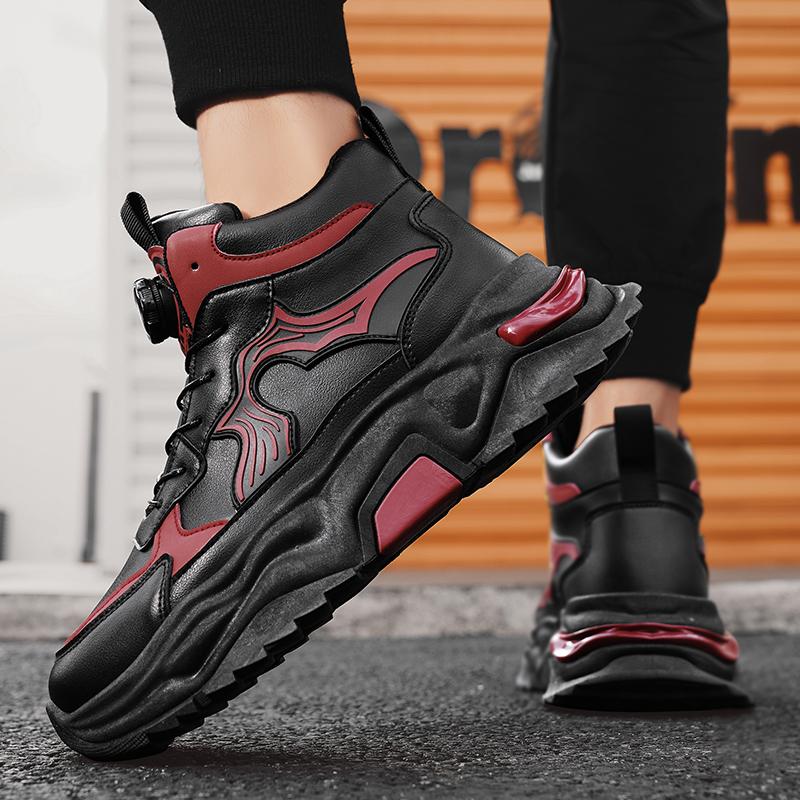 Модные кожаные высокие спортивные кроссовки Мужские Осенне-зимние Нового стиля Студенческие Цветной блок Тренд Толстая подошва Увеличивающие рост Папины Повседневные кроссовки