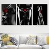 Silhouette Nude Woman Back Side Red Rose In Hands Canvas Painting Posters and Prints Wall Art Pictures Home Decor No Frame