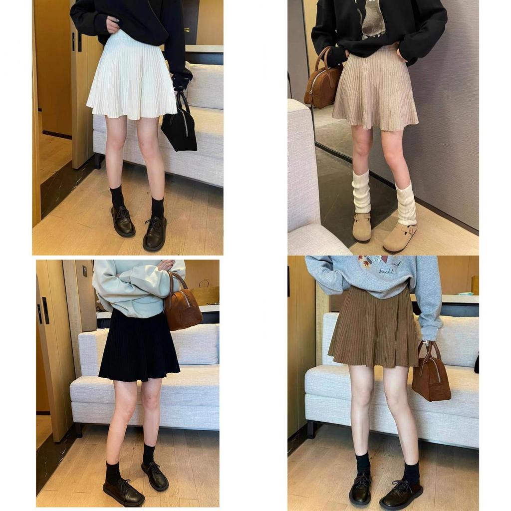 Elegant Knit Pleated Skirt For Women With Elastic Waist For Office Wear
