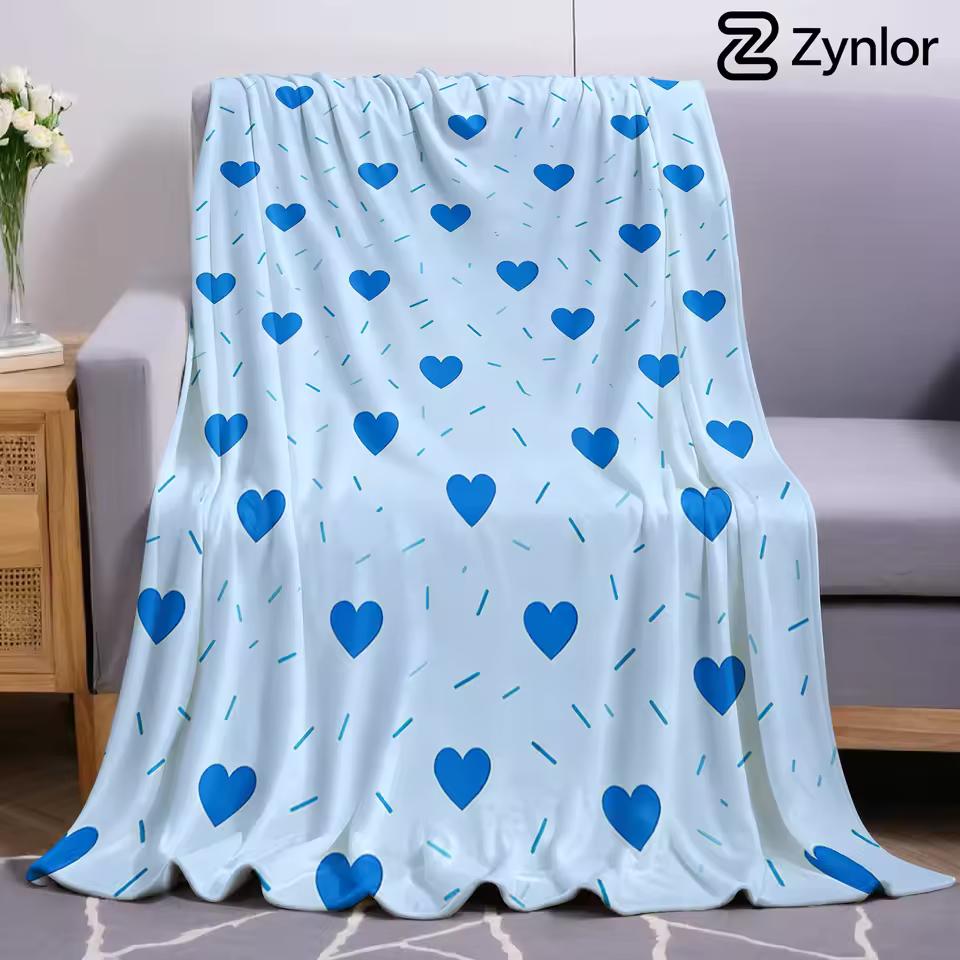 Blue Heart Dots Ultra Soft Sherpa Fleece Blanket Fluffy Warm Halloween Cozy Throw for Sofa Couch Bedroom Gift All season