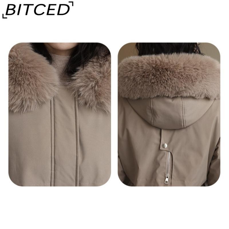 BITCED Winter Parka - Women's Relaxed-Fit Mid-Length Cotton Coat with Large Fur Collar