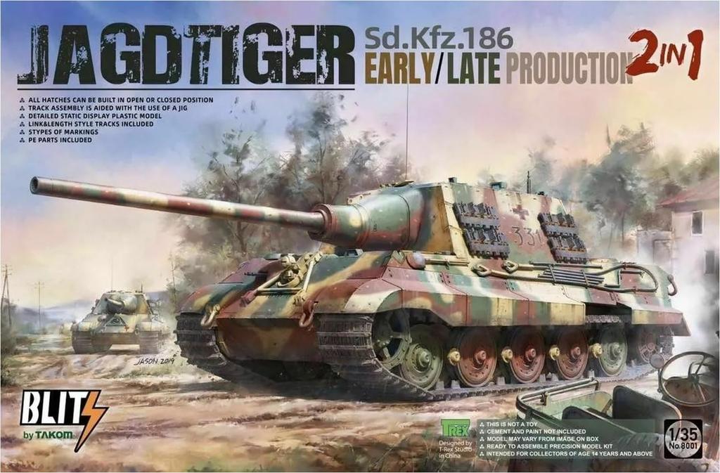 TAKOM Blitz 1/35 Немецкий Jagdtiger Sd.Kfz.186 Ранняя/Поздняя Модель 2-в-1 (Марка) Пластиковый моделистский набор TKOB8001