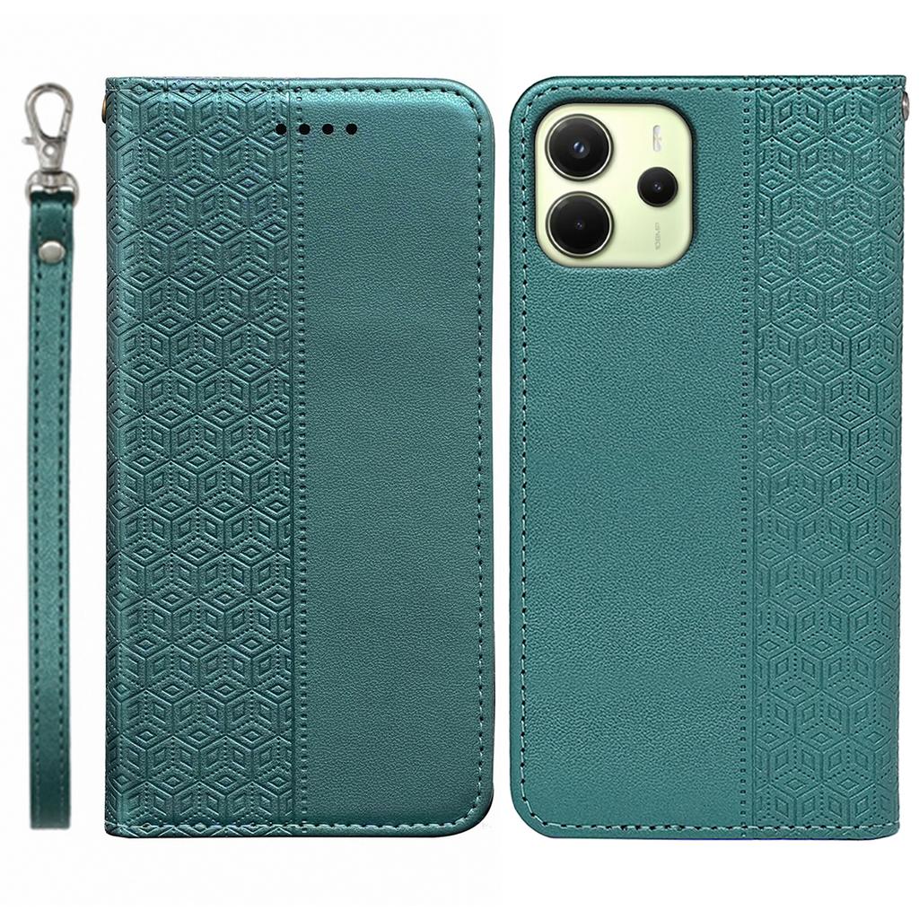 Для Xiaomi Redmi Note 14 4G (164,84мм) Чехол-кошелек для телефона, прочный магнитный, тиснение в клетку, кожаный откидной чехол