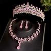 Розовая Свадебная Корона Костюм-тройка Свадебная Корона Тиара Ожерелье Серьги Корейские Супер Сказочные Аксессуары для Свадебного Платья